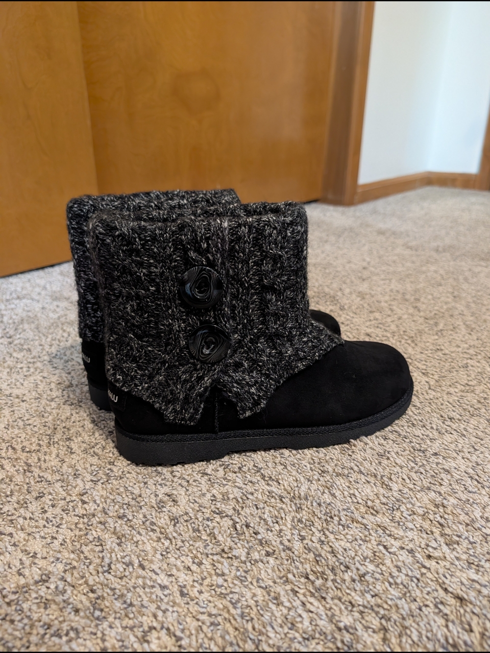 Black Knit-Trim Winter Boots NEW